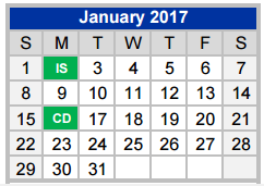 District School Academic Calendar for Weatherford H S Ninth Grade Center for January 2017