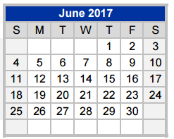 District School Academic Calendar for Weatherford H S Ninth Grade Center for June 2017