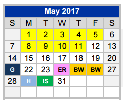 District School Academic Calendar for Weatherford H S Ninth Grade Center for May 2017