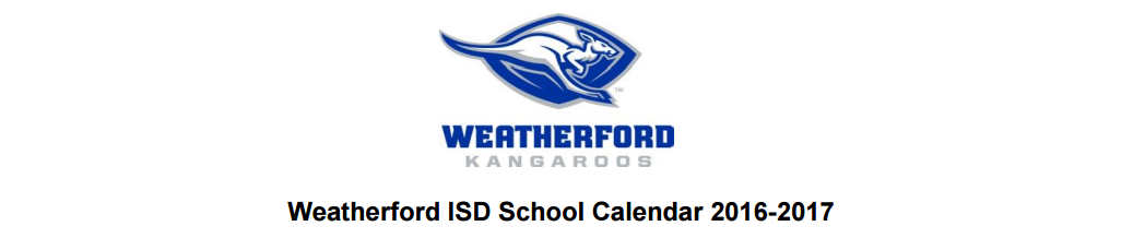 District School Academic Calendar for Weatherford H S Ninth Grade Center