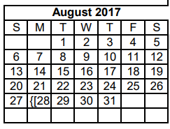District School Academic Calendar for Dyess Elementary for August 2017