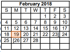 District School Academic Calendar for Dyess Elementary for February 2018