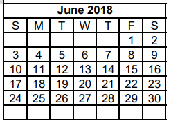 District School Academic Calendar for Dyess Elementary for June 2018