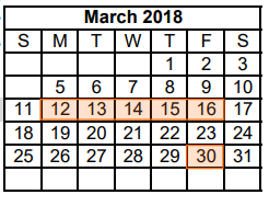 District School Academic Calendar for Dyess Elementary for March 2018