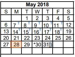 District School Academic Calendar for Dyess Elementary for May 2018