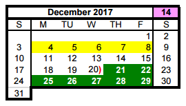District School Academic Calendar for Aldine High School for December 2017