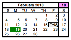 District School Academic Calendar for Aldine High School for February 2018