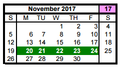 District School Academic Calendar for Aldine High School for November 2017