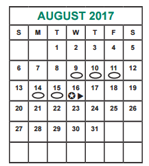 District School Academic Calendar for Albright Middle for August 2017