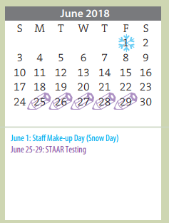 District School Academic Calendar for Fannin Middle for June 2018