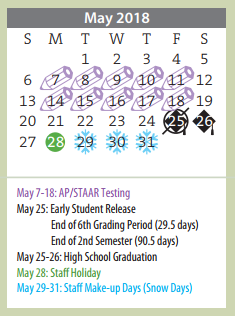 District School Academic Calendar for Fannin Middle for May 2018