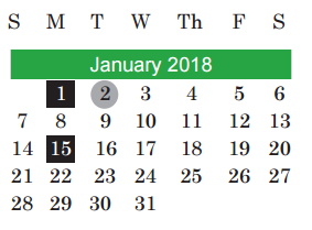 District School Academic Calendar for Allison Elementary for January 2018