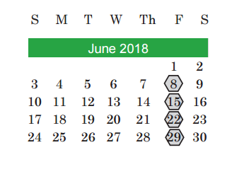 District School Academic Calendar for Allison Elementary for June 2018