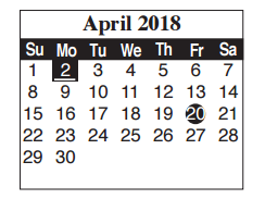 District School Academic Calendar for Egly Elementary for April 2018