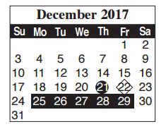 District School Academic Calendar for Egly Elementary for December 2017