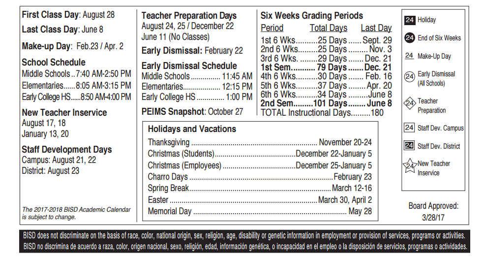 District School Academic Calendar Key for Egly Elementary