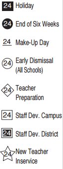 District School Academic Calendar Legend for Egly Elementary