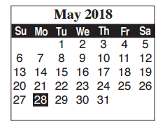District School Academic Calendar for Egly Elementary for May 2018