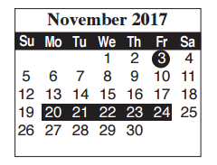 District School Academic Calendar for Egly Elementary for November 2017