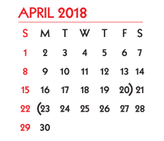 District School Academic Calendar for Driscoll Middle School for April 2018