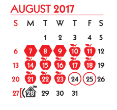 District School Academic Calendar for Driscoll Middle School for August 2017