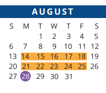 District School Academic Calendar for Kahla Middle School for August 2017