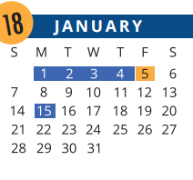 District School Academic Calendar for Kahla Middle School for January 2018
