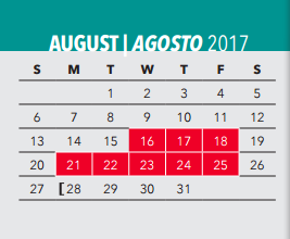 District School Academic Calendar for Gabe P Allen Elementary School for August 2017