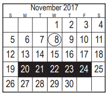 District School Academic Calendar for Bonnette Jr High for November 2017