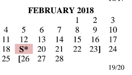 District School Academic Calendar for John P Ojeda Jr High for February 2018