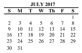 District School Academic Calendar for John P Ojeda Jr High for July 2017
