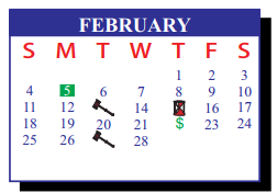 District School Academic Calendar for J J A E P for February 2018
