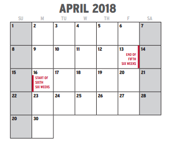 District School Academic Calendar for J T Stevens Elementary for April 2018