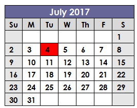 District School Academic Calendar for J T Stevens Elementary for July 2017