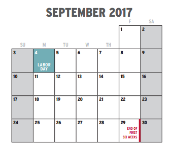 District School Academic Calendar for J T Stevens Elementary for September 2017