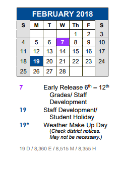 District School Academic Calendar for Elm Grove Elementary School for February 2018