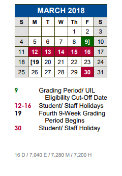 District School Academic Calendar for Elm Grove Elementary School for March 2018