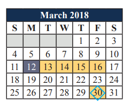 District School Academic Calendar for Alice Ponder Elementary for March 2018