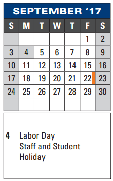 District School Academic Calendar for Thompson Intermediate for September 2017