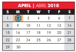 District School Academic Calendar for Hendrick Middle for April 2018