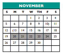 District School Academic Calendar for Cedar Valley Middle for November 2017