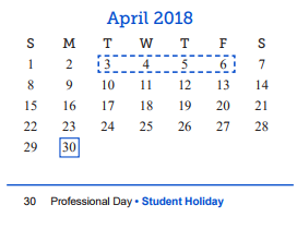 District School Academic Calendar for Central Freshman Campus for April 2018