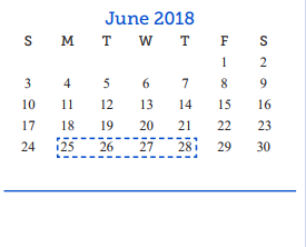 District School Academic Calendar for Lee Middle School for June 2018