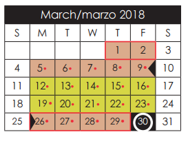 District School Academic Calendar for John Drugan School for March 2018