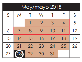 District School Academic Calendar for John Drugan School for May 2018