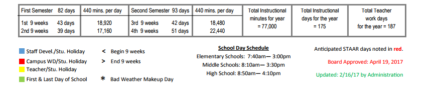 District School Academic Calendar Key for Athens Elementary School