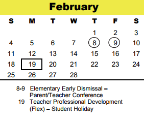 District School Academic Calendar for Memorial Middle for February 2018