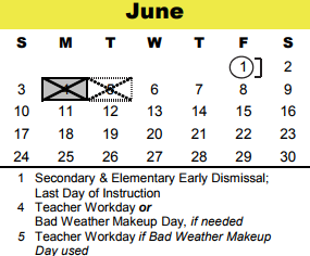 District School Academic Calendar for Memorial Middle for June 2018