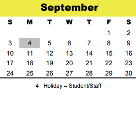 District School Academic Calendar for Memorial Middle for September 2017