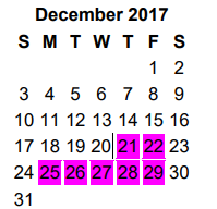 District School Academic Calendar for Hubbard Middle for December 2017